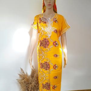 Gandoura marocaine traditionnelle couleur jaune